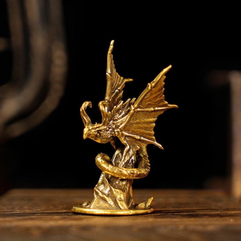 CHOVY Majestic Demon Dragon Perched on Rock Wings Spread - Handcrafted Retro 100% Solid Brass-Ideal Home Decor Desk Ornament Collectible Artwork Office Accent Artistic Scene Decoration - Image 5