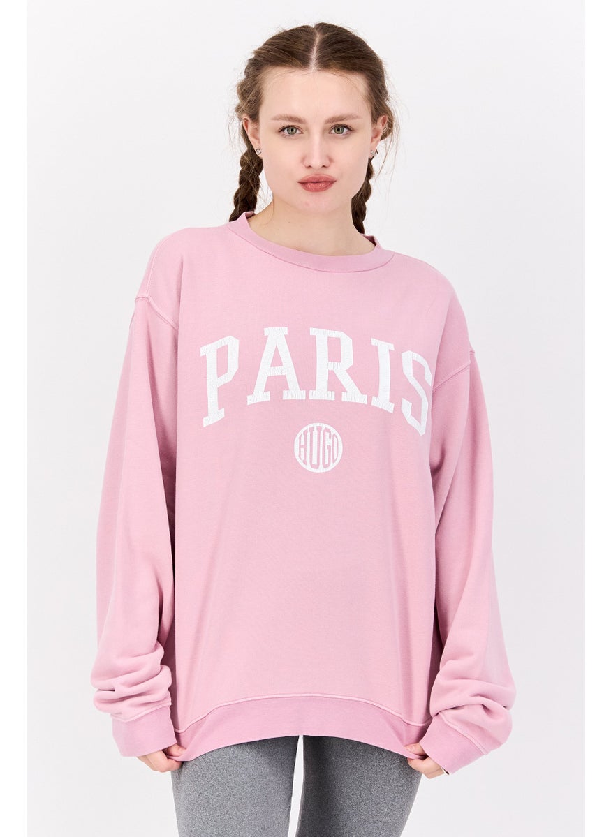 HUGO BOSS Women Crew Neck Graphic Print Long Sleeves Sweatshirt, Rose Pink  - Image 1
