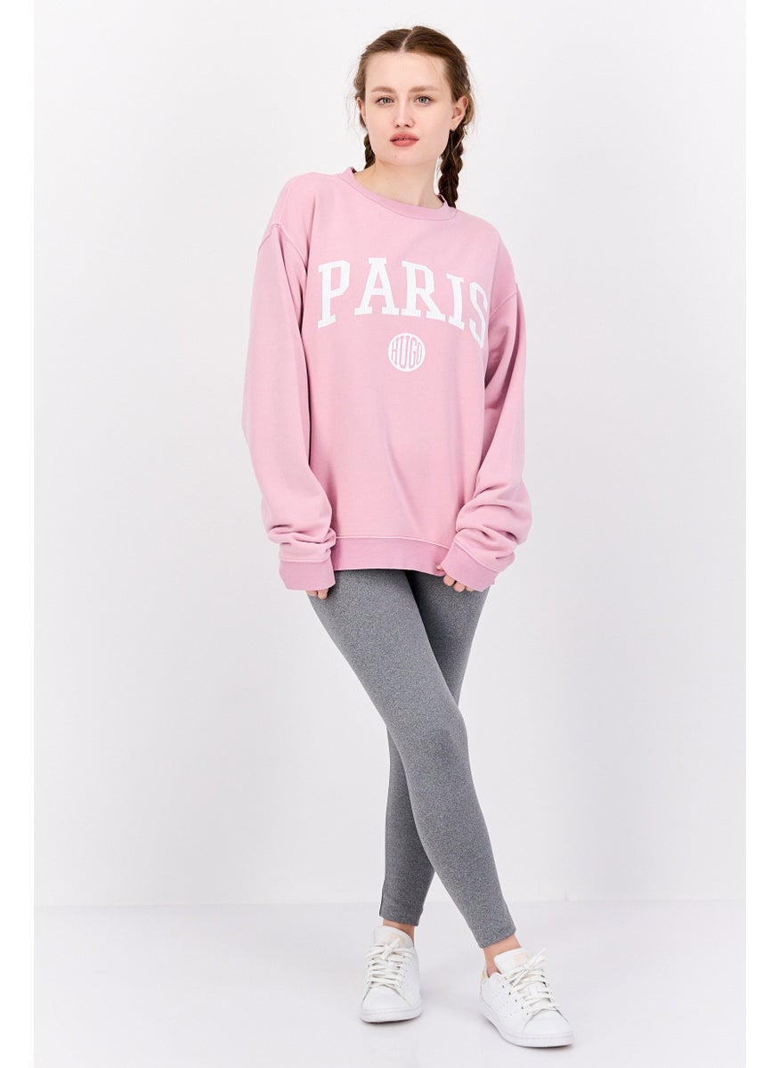 HUGO BOSS Women Crew Neck Graphic Print Long Sleeves Sweatshirt, Rose Pink  - Image 4