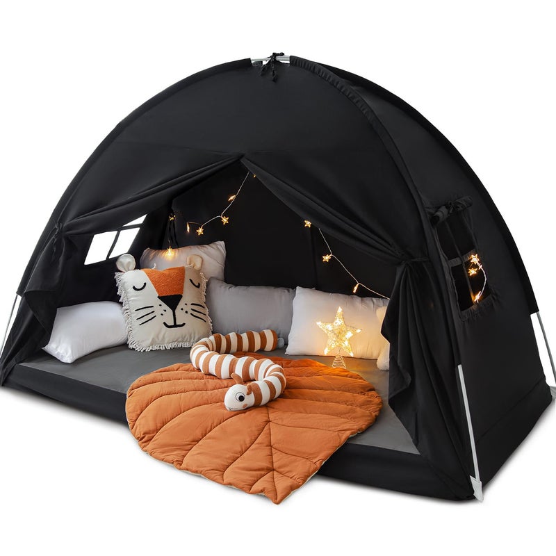 Sherilyn Twin Size Bed Canopy Bed Tents Dream Tent on Bed Privacy Space Blackout Sleeping Tents Indoor Breathable Portable Cottage Drafty Room Floor Bed Tents (Black) - Image 1