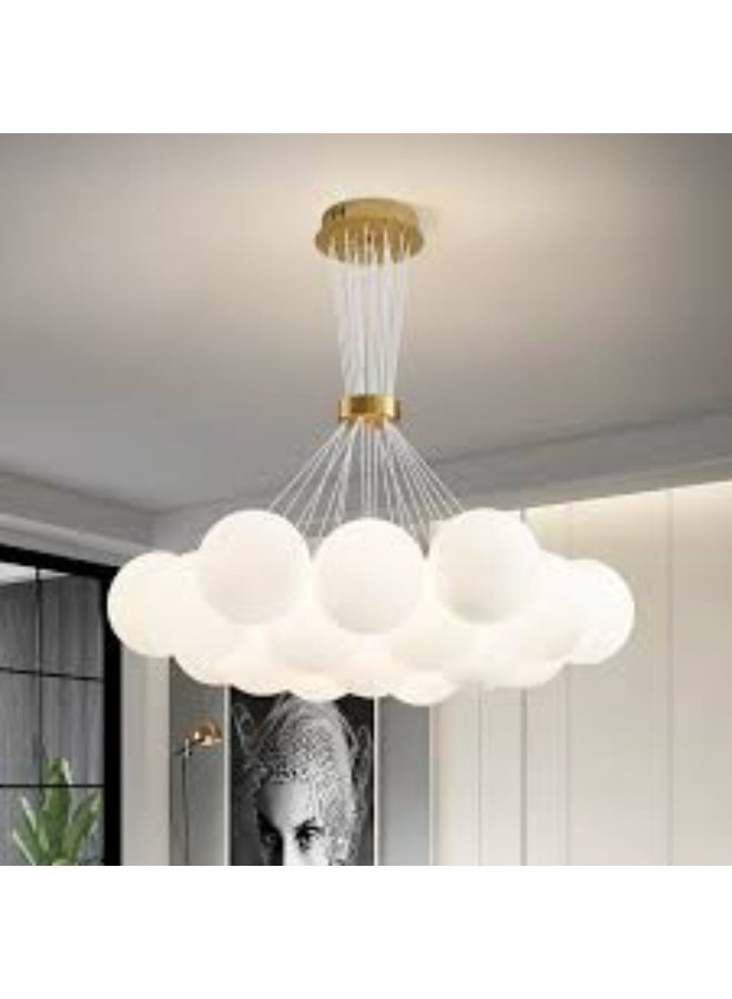 المفتاحة ثريا سحابية عصرية - مصباح LED فاخر معلق لغرفة المعيشة، أو غرفة النوم، أو غرفة الطعام | وحدة سقف كروية بتصميم فني بلمسة ذهبية | إضاءة منزلية عصرية أنيقة - Image 1