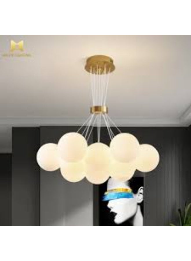 المفتاحة ثريا سحابية عصرية - مصباح LED فاخر معلق لغرفة المعيشة، أو غرفة النوم، أو غرفة الطعام | وحدة سقف كروية بتصميم فني بلمسة ذهبية | إضاءة منزلية عصرية أنيقة - Image 2