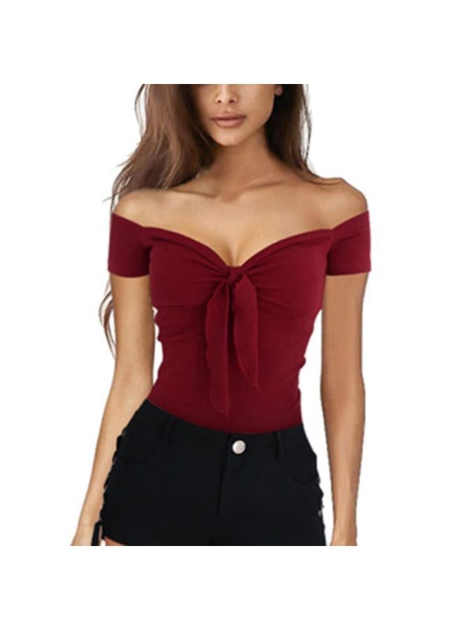 Song Feng Ya Summer European And American New T-shirt V-neck Beach Party Slim Top 