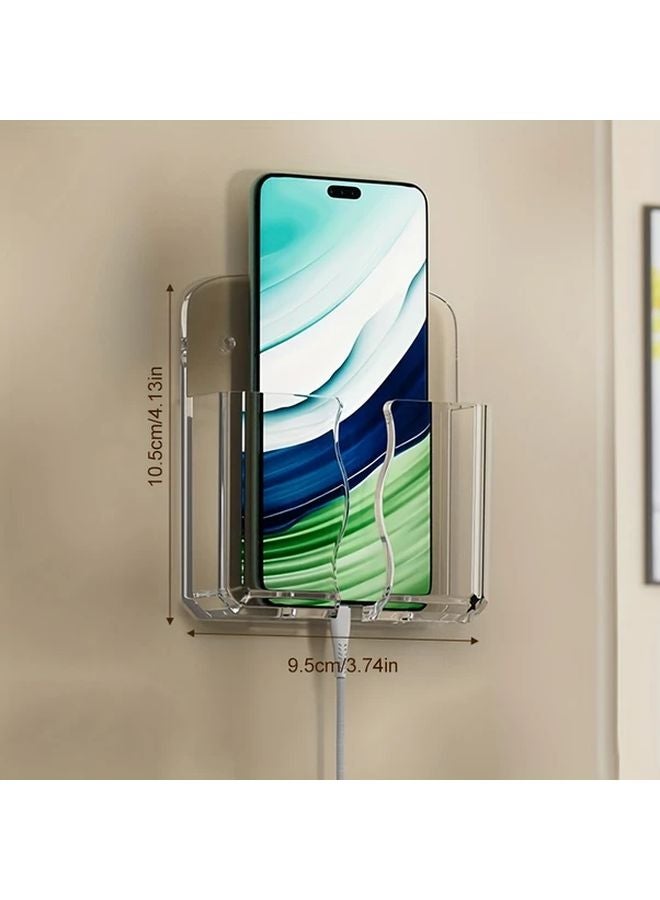 Transparent Adhesive Phone Charging Stand Wall Mount No Drill Bedside Storage Box - Image 1