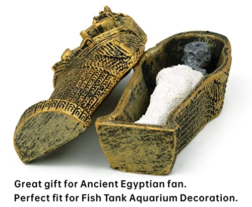 TRANSGOOD 3.5" Egyptian Mummy Pharaoh Sarcophagus w/Mummy Figurine Home Decor Collectible(Bronze) - Image 2