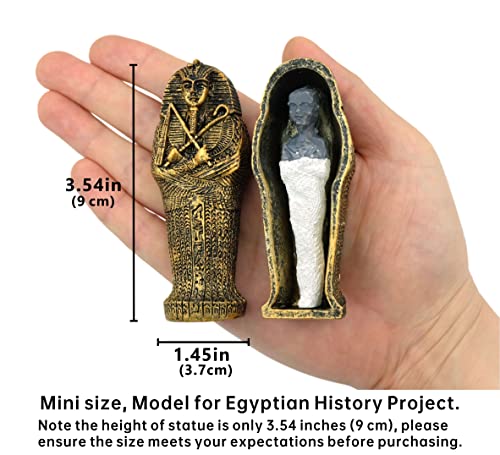 TRANSGOOD 3.5" Egyptian Mummy Pharaoh Sarcophagus w/Mummy Figurine Home Decor Collectible(Bronze) - Image 3