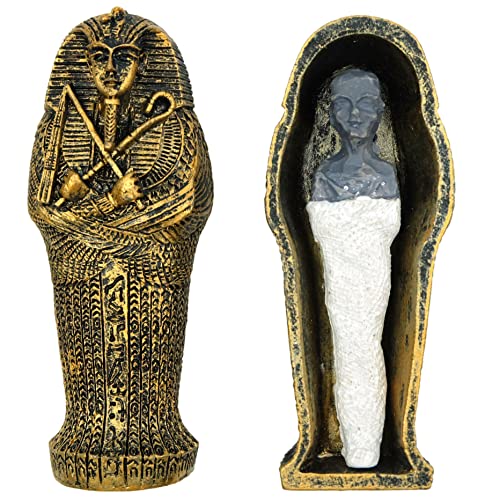 TRANSGOOD 3.5" Egyptian Mummy Pharaoh Sarcophagus w/Mummy Figurine Home Decor Collectible(Bronze) - Image 1