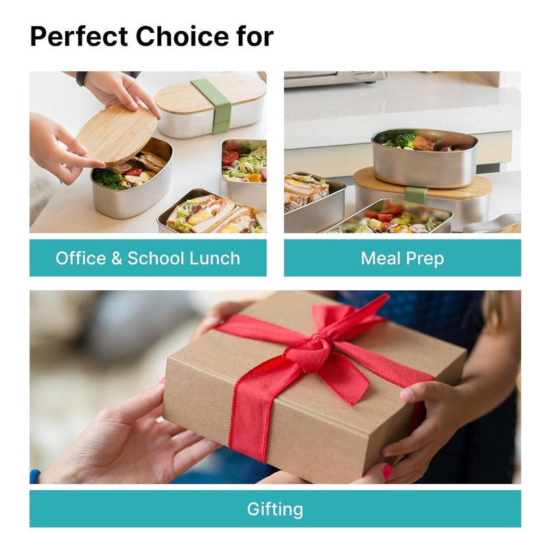 The Better Home حاوية ستانلس ستيل آمنة في الميكروويف 700 مل مع غطاء من الخيزران - Image 4