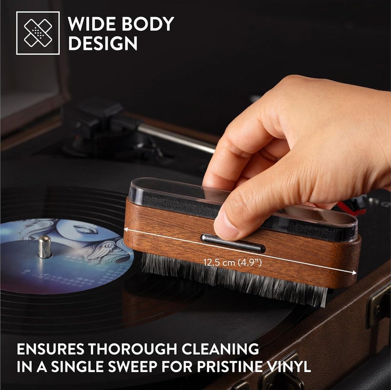 BIG FUDGE Vinyl 2-in-1 Wooden Record Cleaning Brush - Record Player Accessories and Gifts - LP Cleaner and Static Dissipator - Carbon Fibre and Velvet Brush Kit for Vinyl Records - Image 5