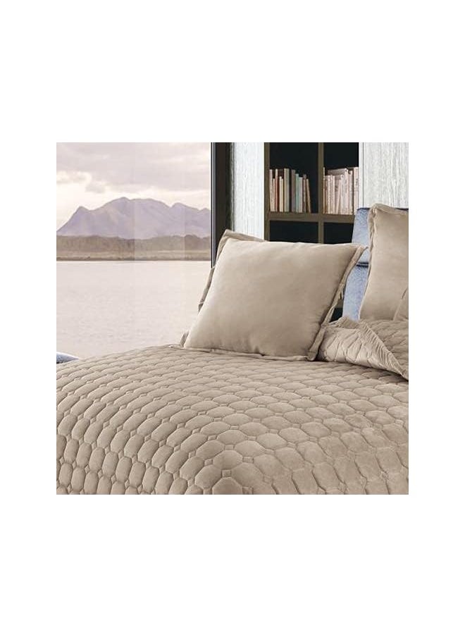 Ming Li - Sided Velvet Comforter Set For All Season, 4 Pcs Soft Bedding Set, Single Size (160 X 210 Cm), Classical Double Side Small Box Stitched Pattern, Sc, Beige2 - Image 1