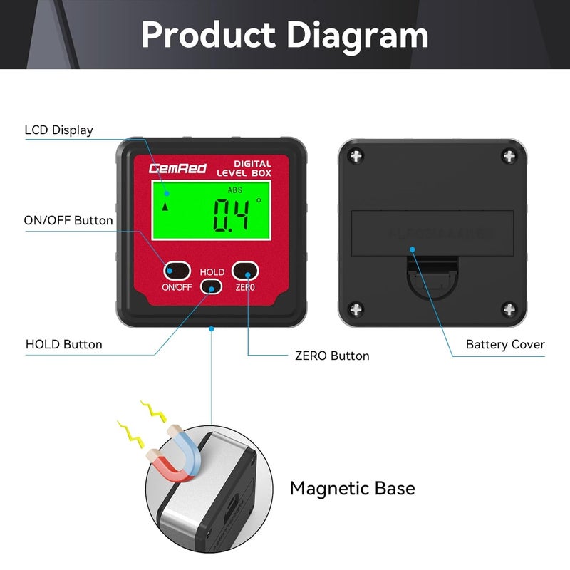 GemRed Digital Angle Gauge (Aluminum-with Hold Function) - Image 5