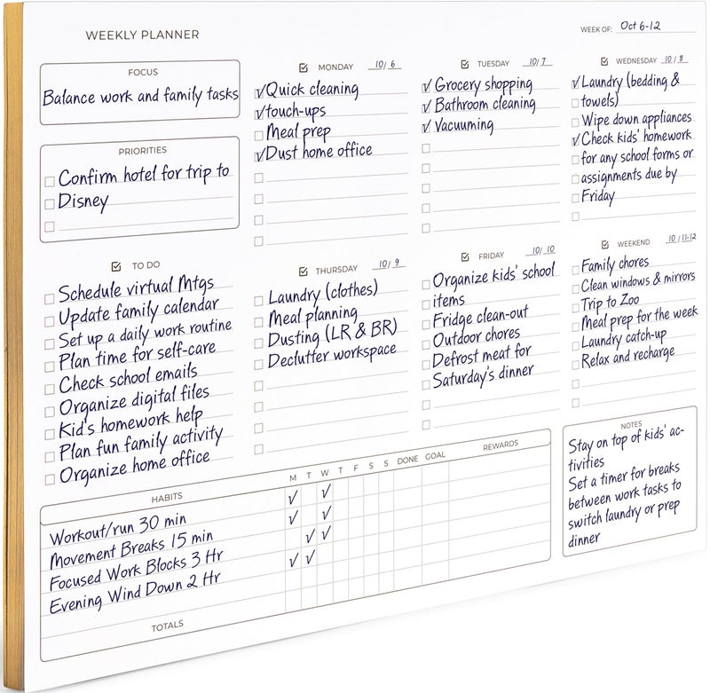 BLU MONACO | Black Undated Weekly Planner Notepad with 52 Tear-Off Sheets | Weekly To-Do List Pad for Scheduling, Goals & Desk Planning | Stylish Desk Calendar Organizer - Image 1