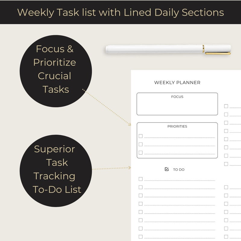 BLU MONACO | Black Undated Weekly Planner Notepad with 52 Tear-Off Sheets | Weekly To-Do List Pad for Scheduling, Goals & Desk Planning | Stylish Desk Calendar Organizer - Image 4