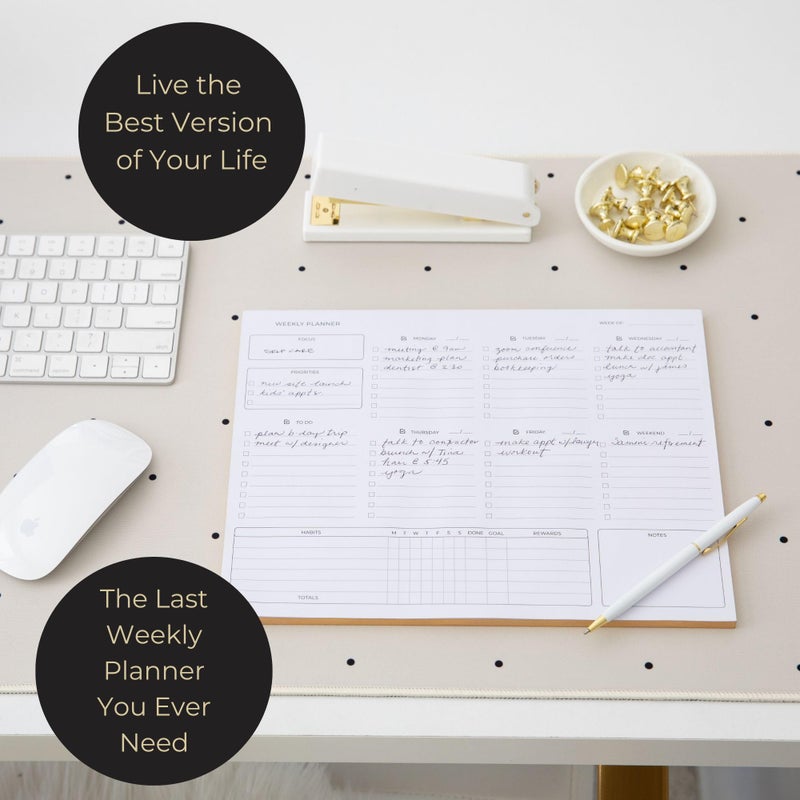 BLU MONACO | Black Undated Weekly Planner Notepad with 52 Tear-Off Sheets | Weekly To-Do List Pad for Scheduling, Goals & Desk Planning | Stylish Desk Calendar Organizer - Image 3