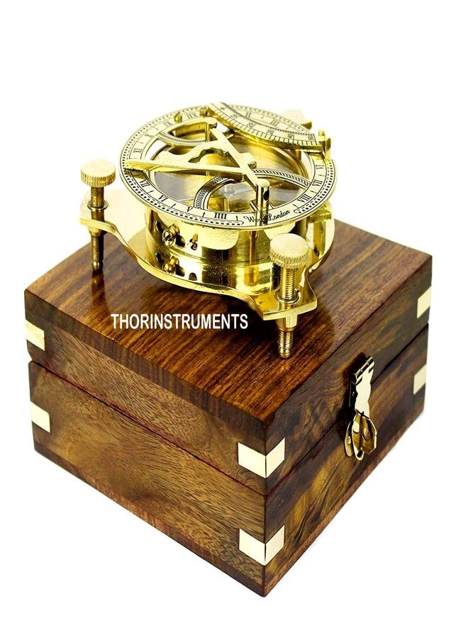 THOR INSTRUMENTS Beautiful Nautical Sundial Compass with Level Meter Encased in Genuine Rosewood Anchor Inlaid Case Maritime Decor Rustic Vintage Home Decor Gifts - Image 1