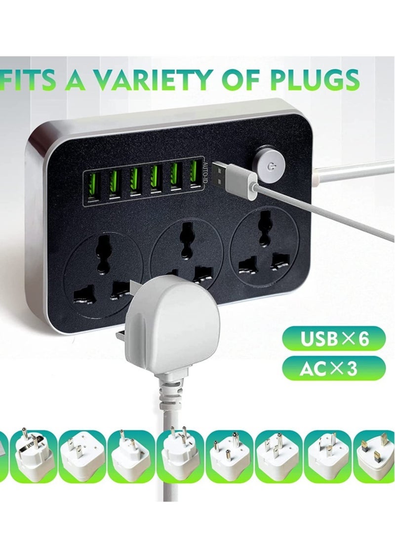 Power Strips Extension Cord 3 Outlets, Power Socket with 6 USB Ports Universal Charging Socket with 2M Bold Extension Cord - Image 3