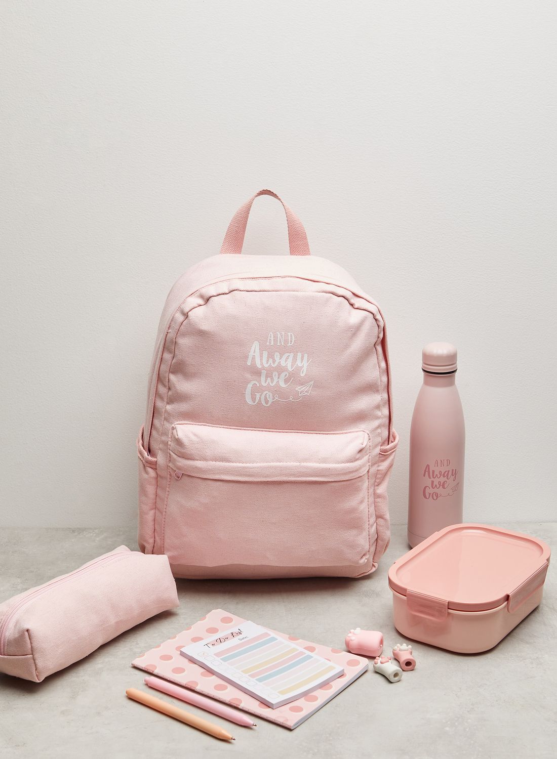 Bts Kit Girls 11 In One Includes 1 x Backpack, 1 x Pencil Case, 3 x Erasers, 2 x Ballpoint Pens, 1 x Notebook, 1 x Lunch Box, 1 x Water Bottle