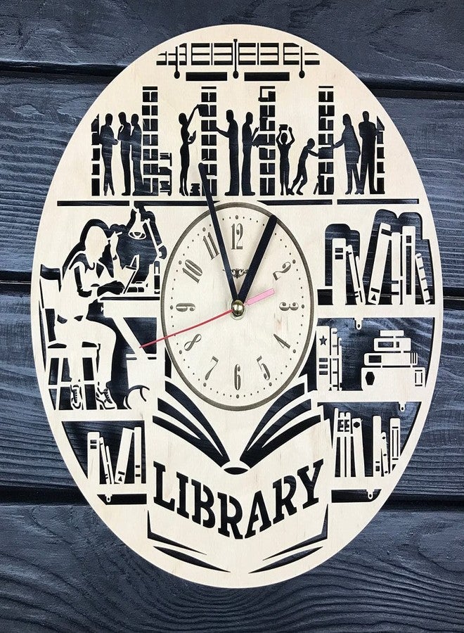 NABSTER Library Wall Art Modern Wood Office Decor Book Lover Gift Best Hanging Reading Art Science Unique Library Themed Decor Library Clock - 12 Inch / 30 Cm - Image 1