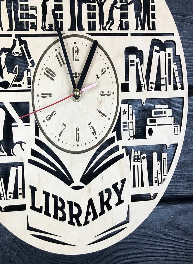 NABSTER Library Wall Art Modern Wood Office Decor Book Lover Gift Best Hanging Reading Art Science Unique Library Themed Decor Library Clock - 12 Inch / 30 Cm - Image 4