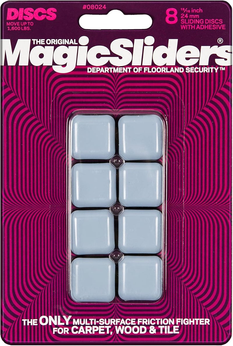 Magic Sliders 8 Pack Self-Adhesive Furniture Disc Pads for Easy Movement on Wood, Tile, Carpet, and Vinyl Floors - Image 1