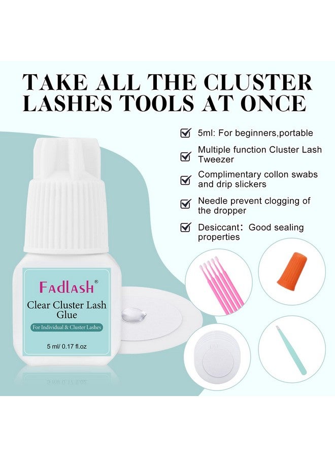 FADLASH Cluster Lash Glue Individual Lash Glue 3-5S For Beginners 7-15 Days Long Lasting Clear Eyelash Glue Diy Eyelash Extension Glue Waterproof Lash Extension Glue For Self Application 5Ml - Image 2