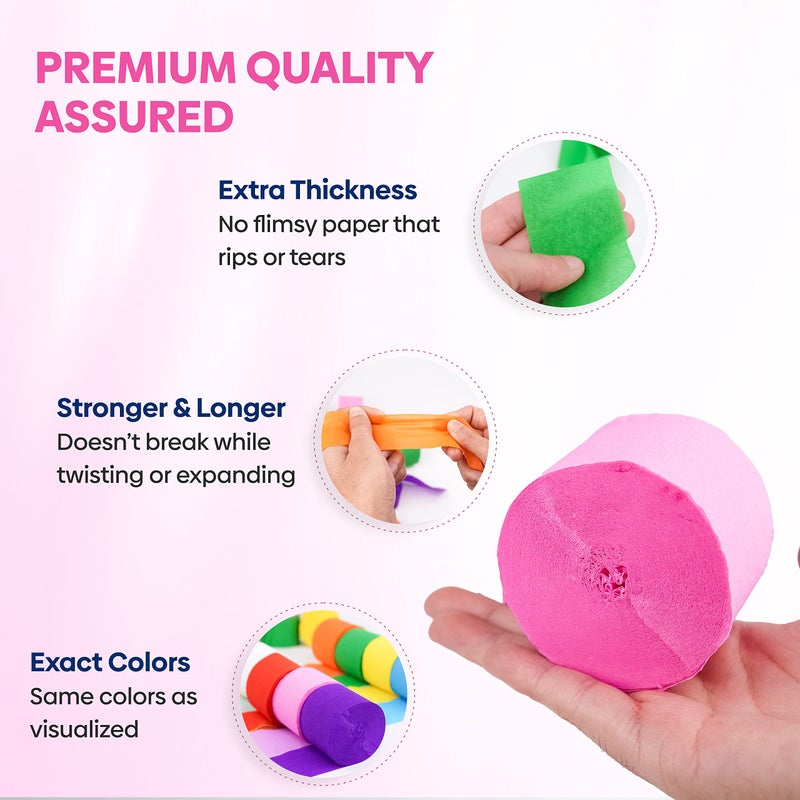 Captain Decor 8 Crepe Paper Streamers Rolls, 656ft Pack of Unique 8 Rainbow Streamers Party Decorations, Birthday Streamers, Party Streamers for Wedding Decoration (1.8 inch x 82 ft/Roll) - Image 4