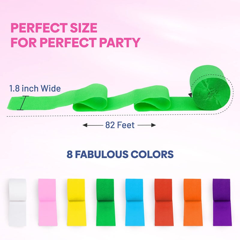 Captain Decor 8 Crepe Paper Streamers Rolls, 656ft Pack of Unique 8 Rainbow Streamers Party Decorations, Birthday Streamers, Party Streamers for Wedding Decoration (1.8 inch x 82 ft/Roll) - Image 3