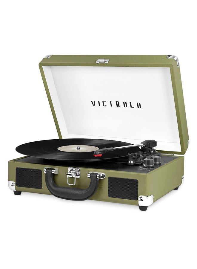 VICTROLA Vintage 3-Speed Bluetooth Portable Suitcase Record Player with Built-in Speakers | Upgraded Turntable Audio Sound | Green Olive - Image 1