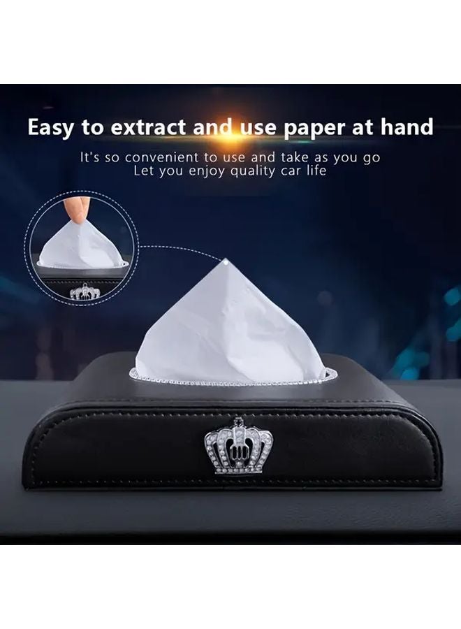 Black Crown Design Luxury Car Tissue Box Holder Spill Proof Auto Accessory - Image 5