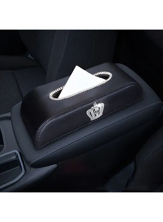 Black Crown Design Luxury Car Tissue Box Holder Spill Proof Auto Accessory - Image 1