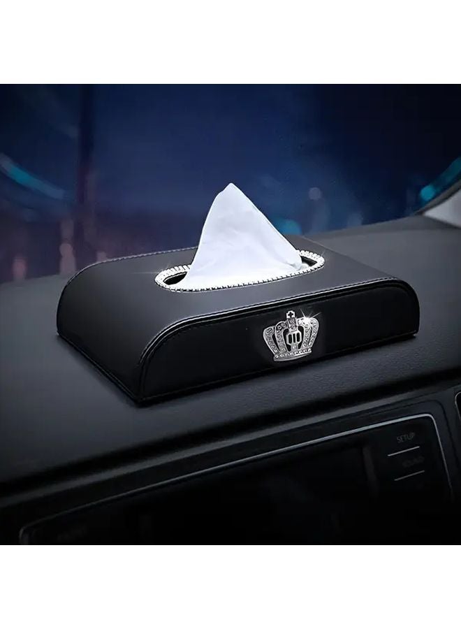 Black Crown Design Luxury Car Tissue Box Holder Spill Proof Auto Accessory - Image 2