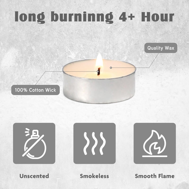 HILUMIDA Unscented Tealight Candles - 200 Pack 4 Hours Smokeless White Small Tea Candles for Weddings,Warmer Home Decor for Home - Image 4
