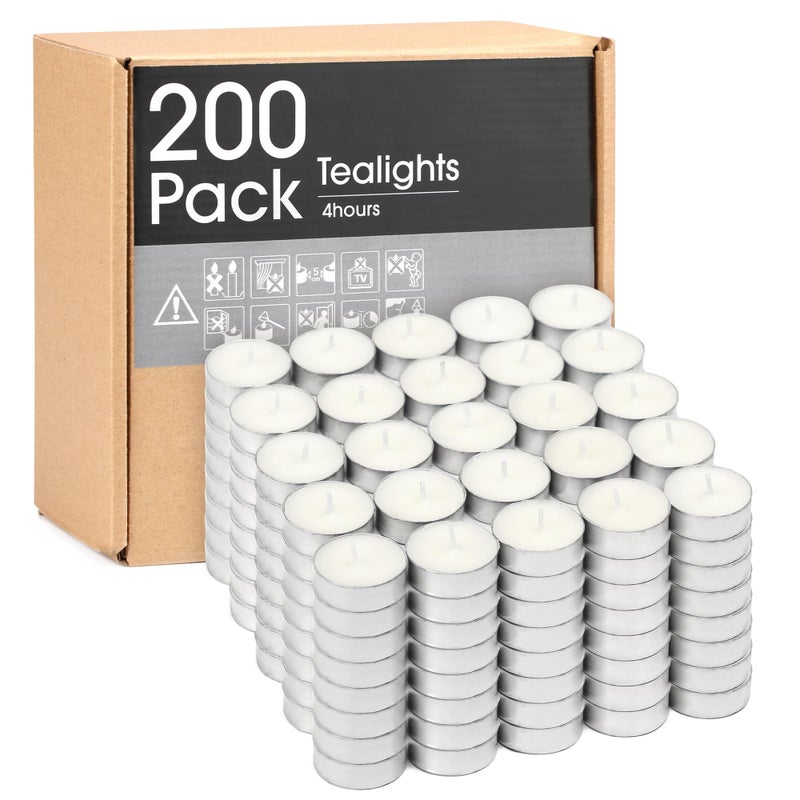 HILUMIDA Unscented Tealight Candles - 200 Pack 4 Hours Smokeless White Small Tea Candles for Weddings,Warmer Home Decor for Home - Image 1