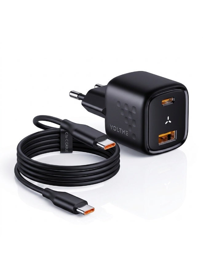 فولتمي شاحن جداري فولتمي ريفو 30 ديو بقوة 30 واط بتقنية GaN، شاحن سريع بمنفذي USB-C و USB-A مع تقنيات الشحن السريع PD 3.0 و PPS و QC 3.0 لأجهزة آيفون، سامسونج، آيباد، ماك بوك إير، وغيرها. - Image 1