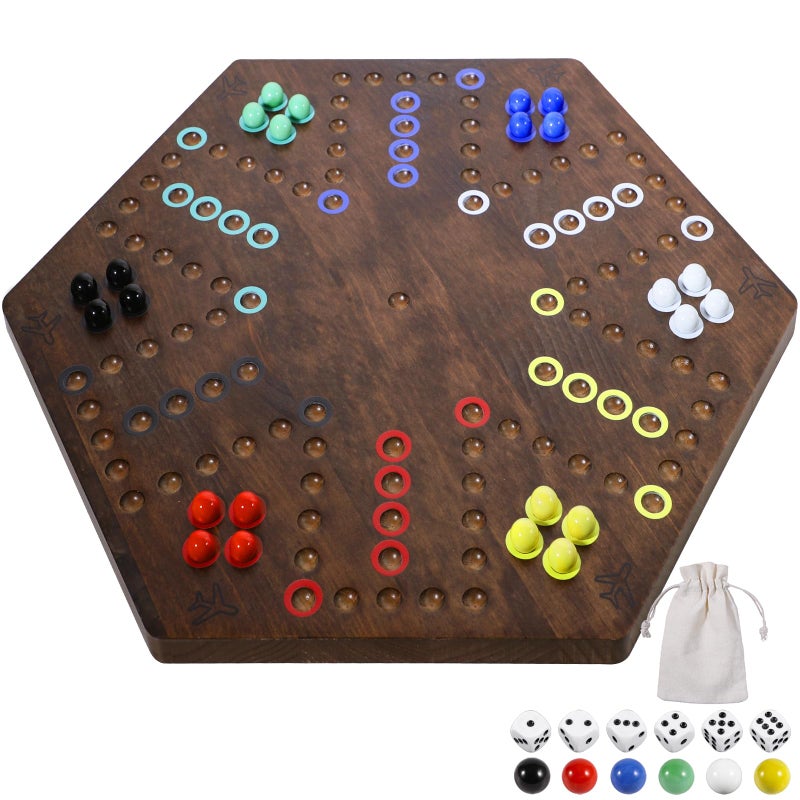 Wahartoly Wahoo Board Game 236 inch Marble Game Board with 24 Glass Marbles and 6 DiceSolid Wood DoubleSided Game Board for 4 or 6 Players Family and Party Game - Image 3