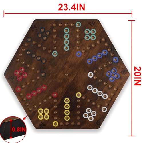Wahartoly Wahoo Board Game 236 inch Marble Game Board with 24 Glass Marbles and 6 DiceSolid Wood DoubleSided Game Board for 4 or 6 Players Family and Party Game - Image 5