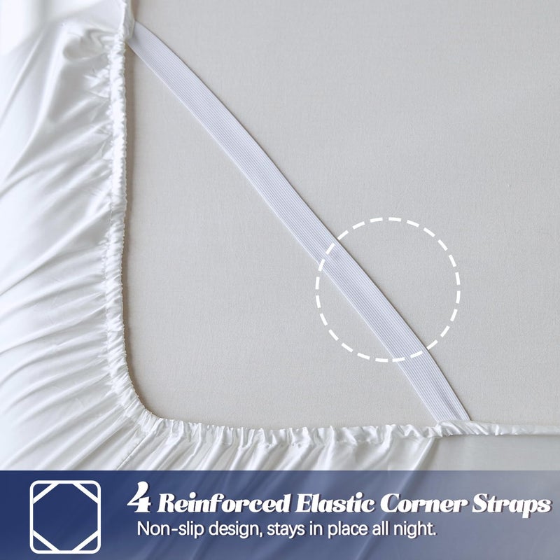 MR&HM MR&HM Satin Fitted Sheet Twin Size  Silky Bottom Sheet with Elastic Corner Straps  Deep Pocket up to 15 Inch  No More Slipping Off for Mattress - 1 Fitted Sheet Only (White)  - Image 3