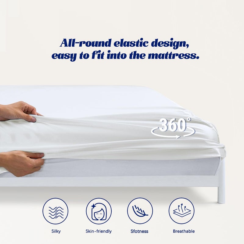 MR&HM MR&HM Satin Fitted Sheet Twin Size  Silky Bottom Sheet with Elastic Corner Straps  Deep Pocket up to 15 Inch  No More Slipping Off for Mattress - 1 Fitted Sheet Only (White)  - Image 5