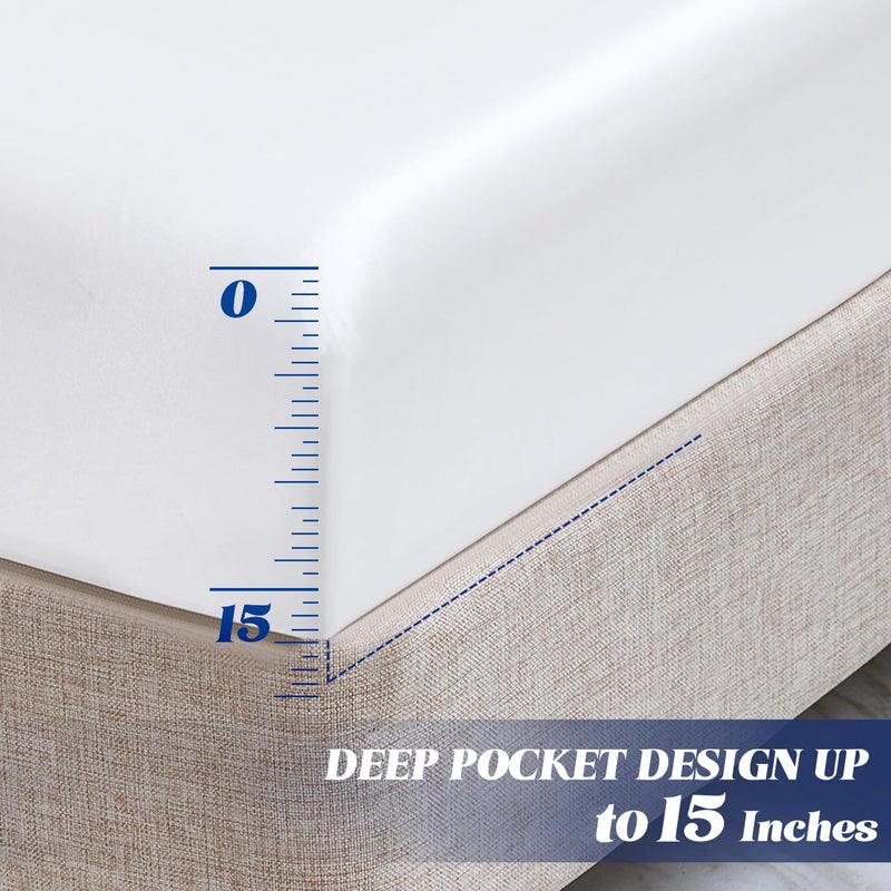 MR&HM MR&HM Satin Fitted Sheet Twin Size  Silky Bottom Sheet with Elastic Corner Straps  Deep Pocket up to 15 Inch  No More Slipping Off for Mattress - 1 Fitted Sheet Only (White)  - Image 4