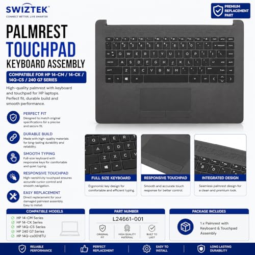 Swiztek Palmrest Touchpad Keyboard Assembly for HP 14-CM 14-CK 14Q-CS 240 G7 14Q-cs0018TU - Image 3