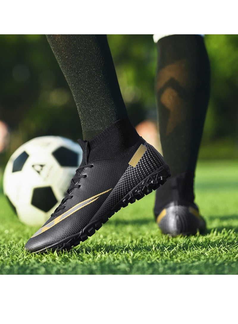 Football Boots Kids Boys Unisex-Adult Football Shoes Sneakers Men's/Women's High Top Non-Slip Trainers Sport Soccer Shoes Soccer Athletics Training Shoes Youth Students (Black)  - Image 4