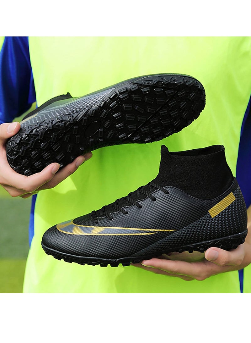 Football Boots Kids Boys Unisex-Adult Football Shoes Sneakers Men's/Women's High Top Non-Slip Trainers Sport Soccer Shoes Soccer Athletics Training Shoes Youth Students (Black)  - Image 1