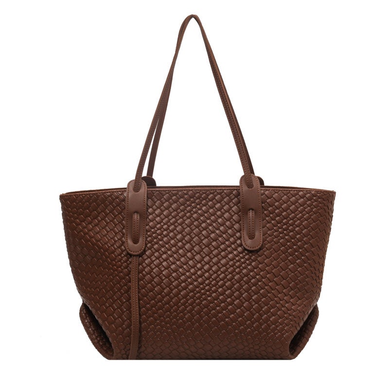Fashion Stylish All-Match Shoulder Bag Woven Tote Bag Sense Large Capacity Commuter Style Retro Rhombic Women'S Bag - Image 1