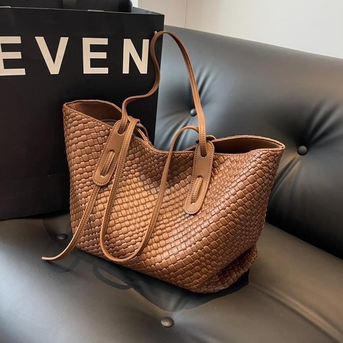 Fashion Stylish All-Match Shoulder Bag Woven Tote Bag Sense Large Capacity Commuter Style Retro Rhombic Women'S Bag - Image 2