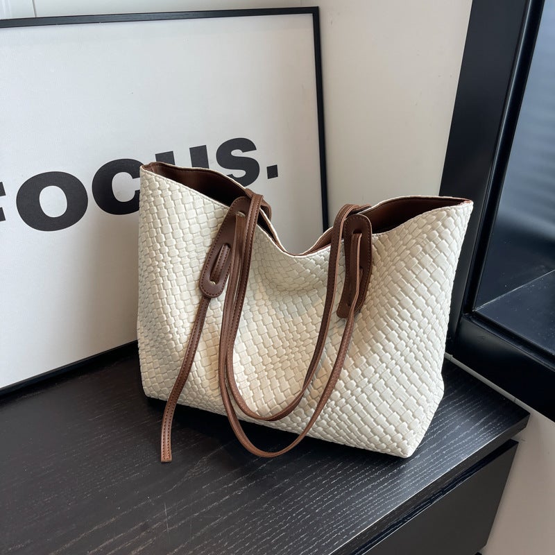 Fashion Stylish All-Match Shoulder Bag Woven Tote Bag Sense Large Capacity Commuter Style Retro Rhombic Women'S Bag - Image 4