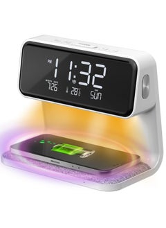 KASTWAVE Alarm Clock with Wireless Charging,Bedside Touch Lamp Alarm Clocks Bedrooms Night Light Dimmable LED Display Fast Wireless Charger Station Wireless Charging, Alarm, USB Charger, Dimmable,(White)  - Image 1