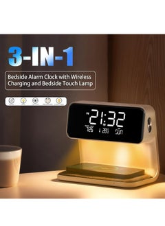 KASTWAVE Alarm Clock with Wireless Charging,Bedside Touch Lamp Alarm Clocks Bedrooms Night Light Dimmable LED Display Fast Wireless Charger Station Wireless Charging, Alarm, USB Charger, Dimmable,(White)  - Image 3