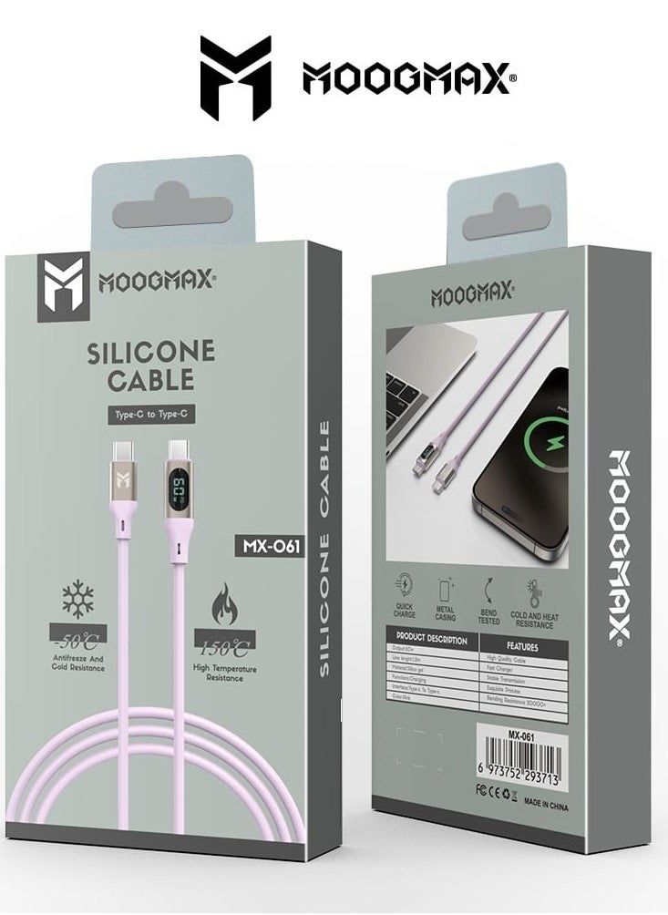MOOGMAX - Type-C to Type-C Cable made of soft and strong silicon and digital display of charging watt Supports fast charging PD until 60W, 1M length, Compatible with Iphone 15 series, Samsung  and Huawei phones - Image 1