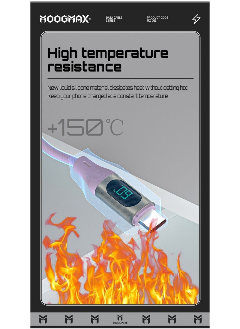 MOOGMAX - Type-C to Type-C Cable made of soft and strong silicon and digital display of charging watt Supports fast charging PD until 60W, 1M length, Compatible with Iphone 15 series, Samsung  and Huawei phones - Image 1