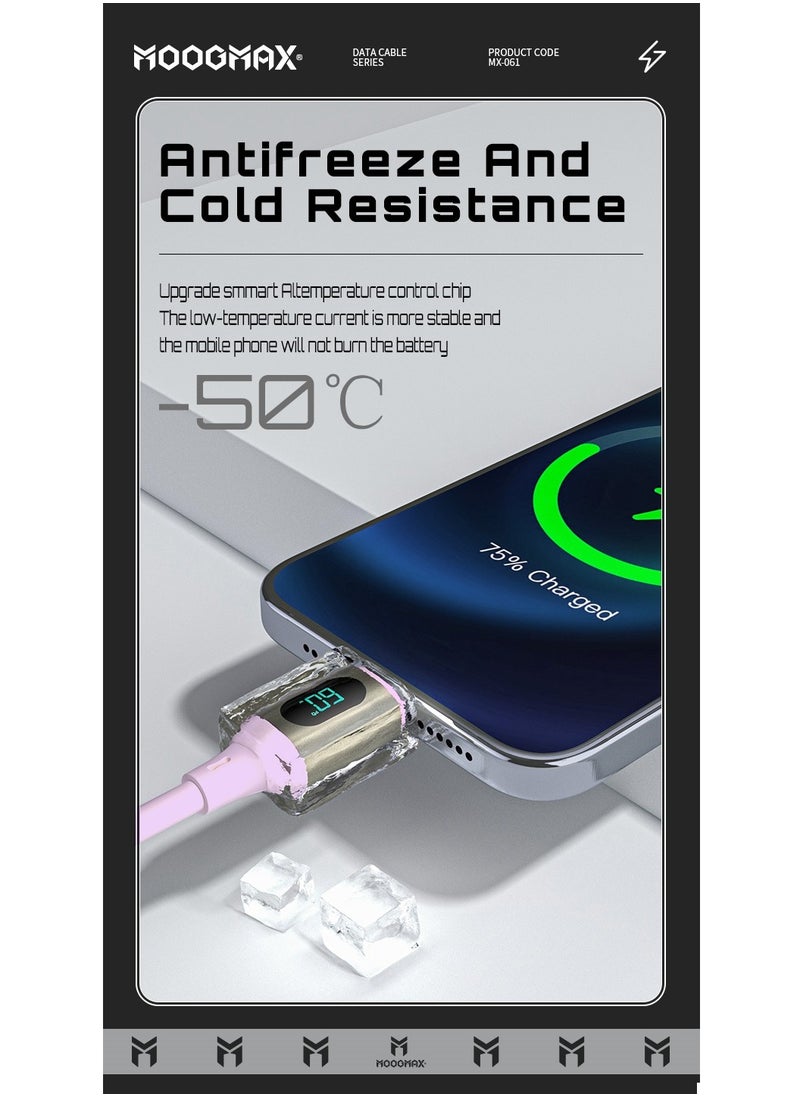 MOOGMAX - Type-C to Type-C Cable made of soft and strong silicon and digital display of charging watt Supports fast charging PD until 60W, 1M length, Compatible with Iphone 15 series, Samsung  and Huawei phones - Image 1